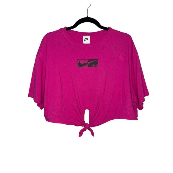Nike GFX Women’s XL Short Sleeve Tech Top Magenta Front Tie Swoosh - Picture 2 of 7